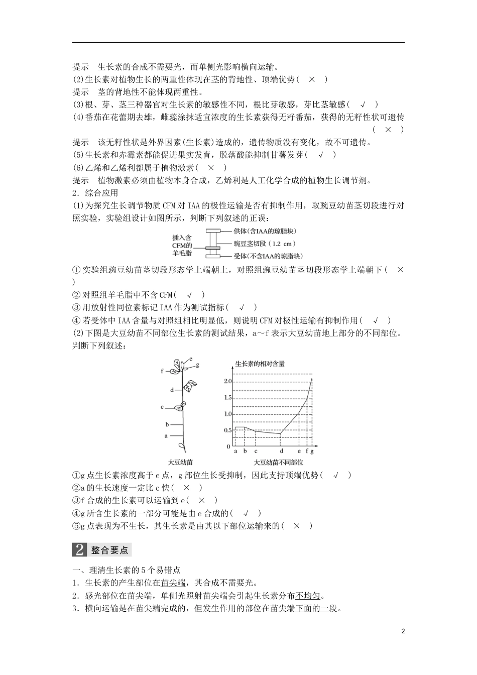 高三生物二轮专题复习专题八生命活动的调节考点植物生命活动的调节学案新人教_第2页