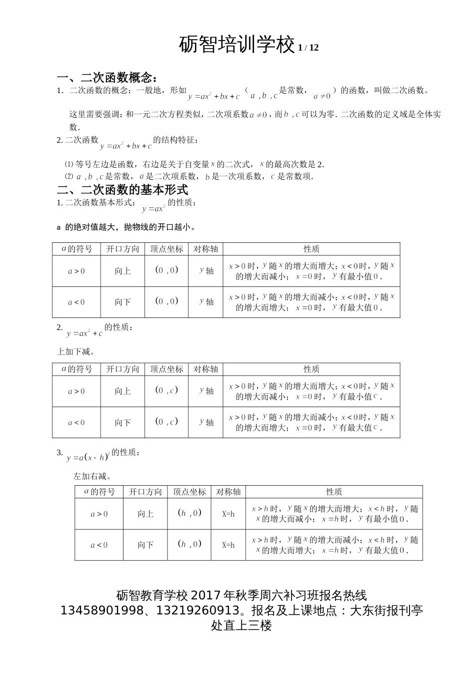 初三数学二次函数知识点总结[共11页]_第1页