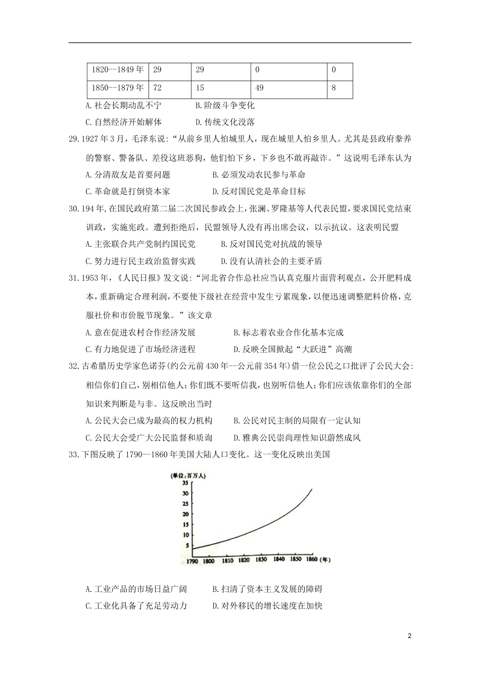 高三文综历史部分上学期期末考试试题_第2页