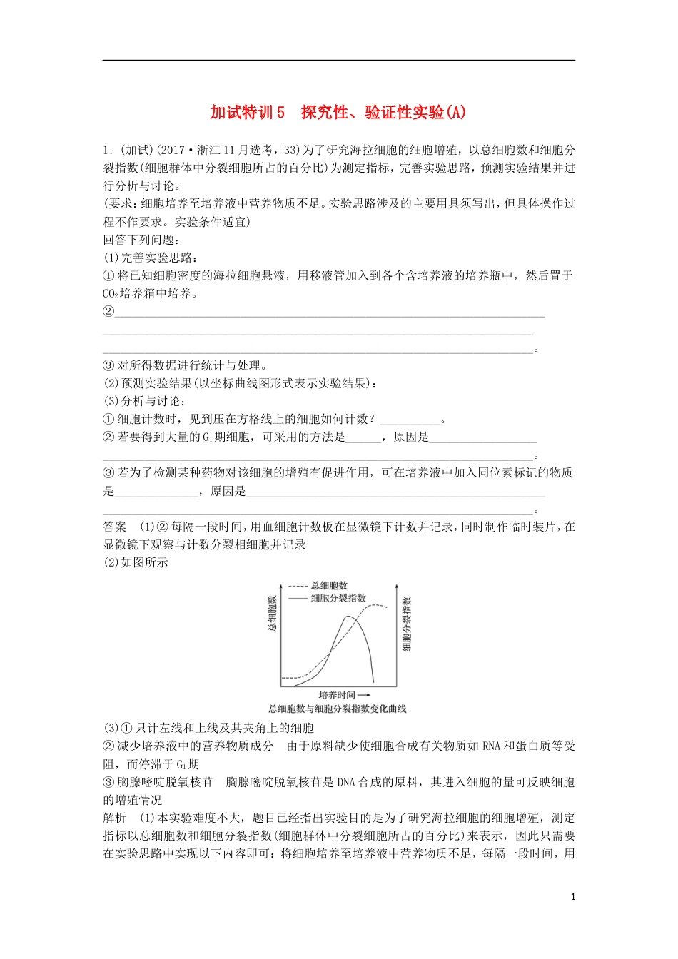 高三生物二轮专题复习题型增分练四加试非选择题题加试特训探究性验证性实验A新人教_第1页