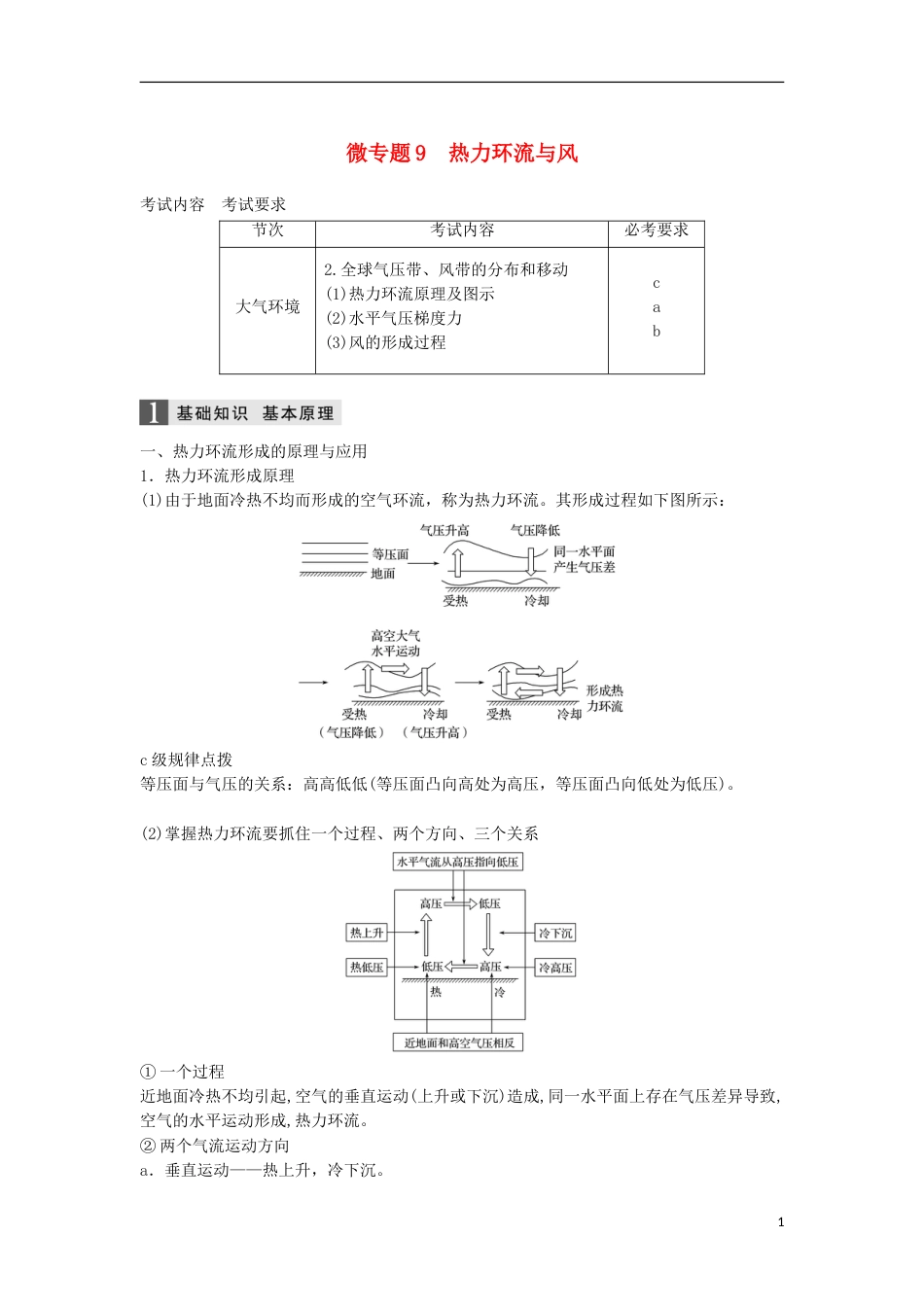 高三地理二轮专题复习专题三大气与水的运动规律微专题热力环流与风学案新人教_第1页