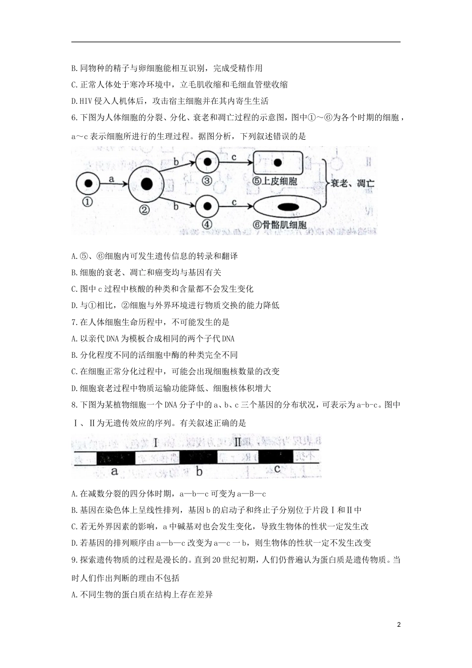 高三生物上学期期末自主练习试题_第2页