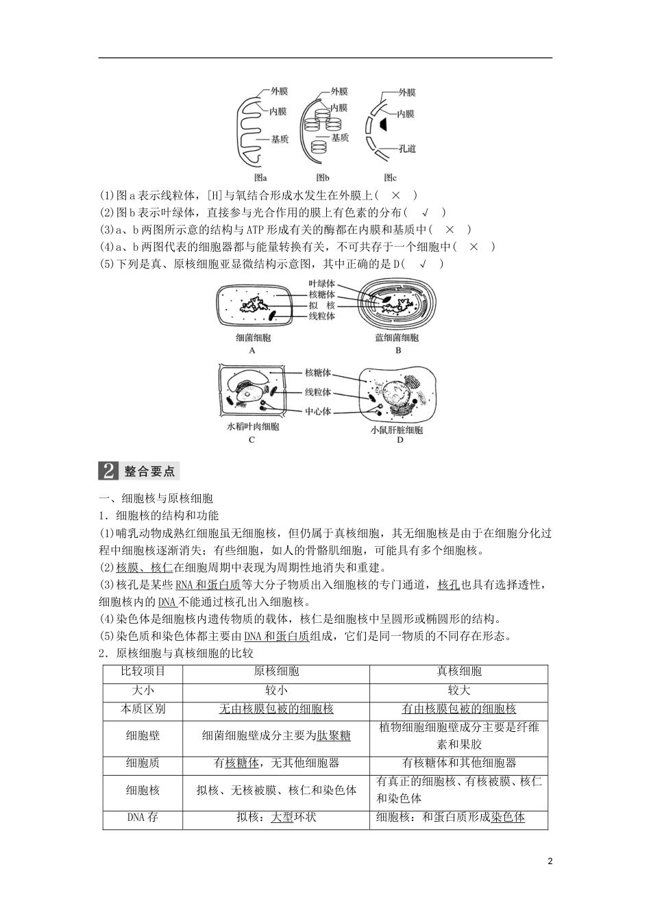 高三生物二轮专题复习专题一细胞的分子组成和基本结构考点细胞的基本结构学案新人教_第2页