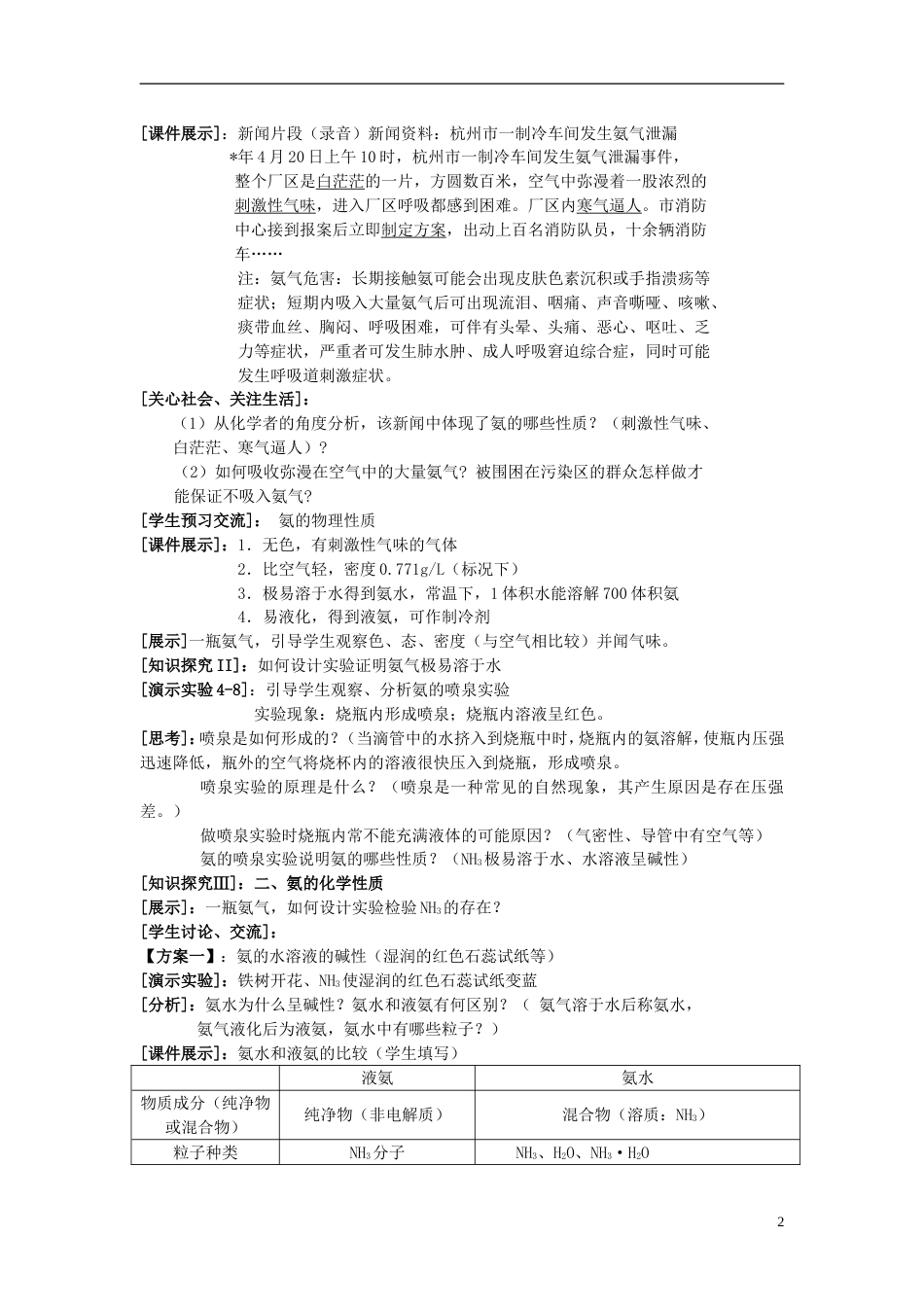 高中化学专题4硫氮和可持续发展4.2氨教学设计苏教版必修1_第2页