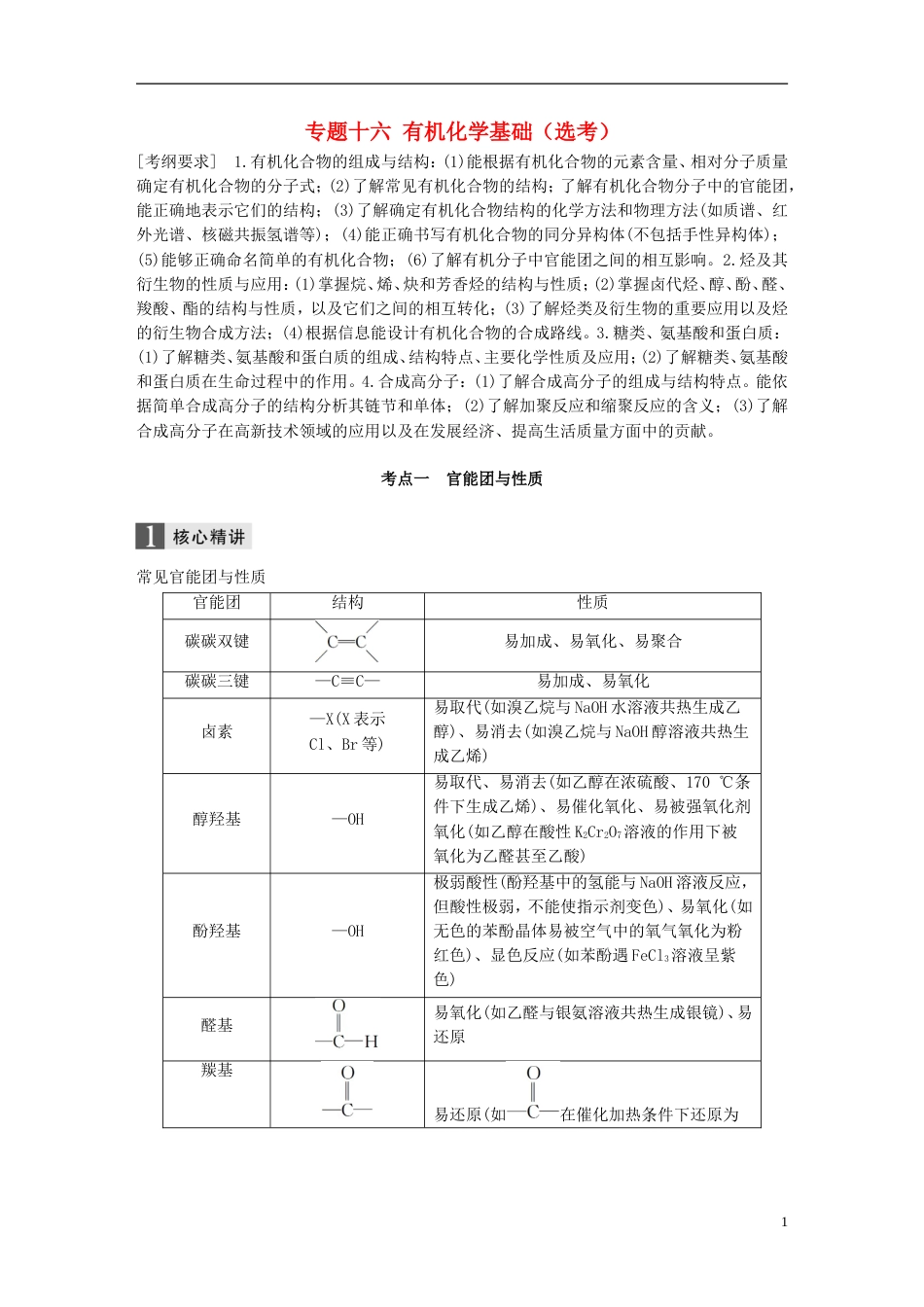 高中化学二轮复习专题十六有机化学基础练习_第1页