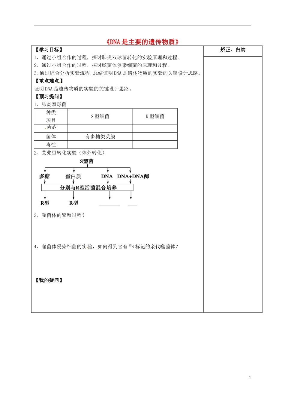 高三生物一轮复习专题DNA是主要的遗传物质导学案_第1页
