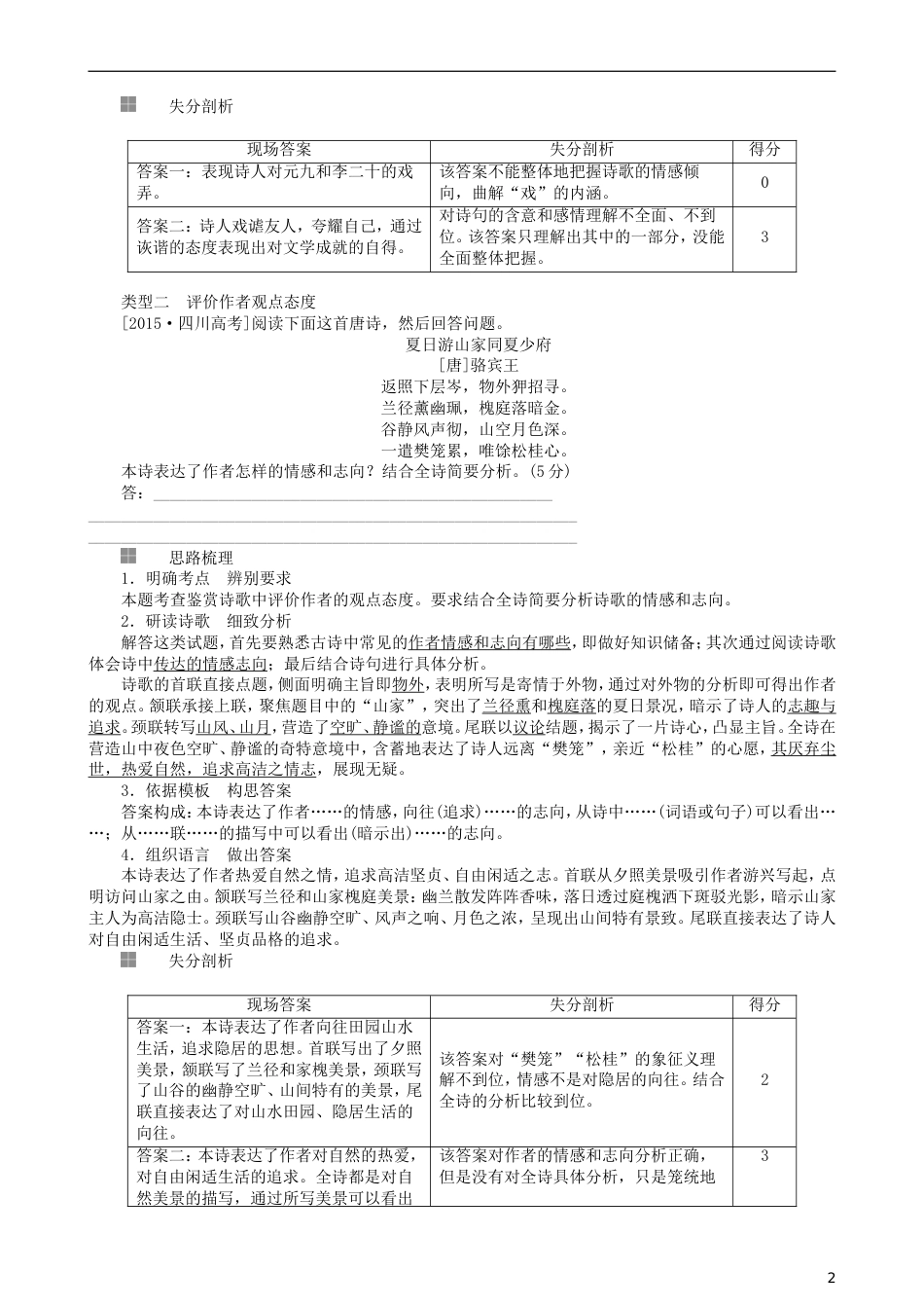 高三语文二轮复习第三部分古诗文阅读专题十古代诗歌阅读考点思想内容与观点态度讲义_第2页
