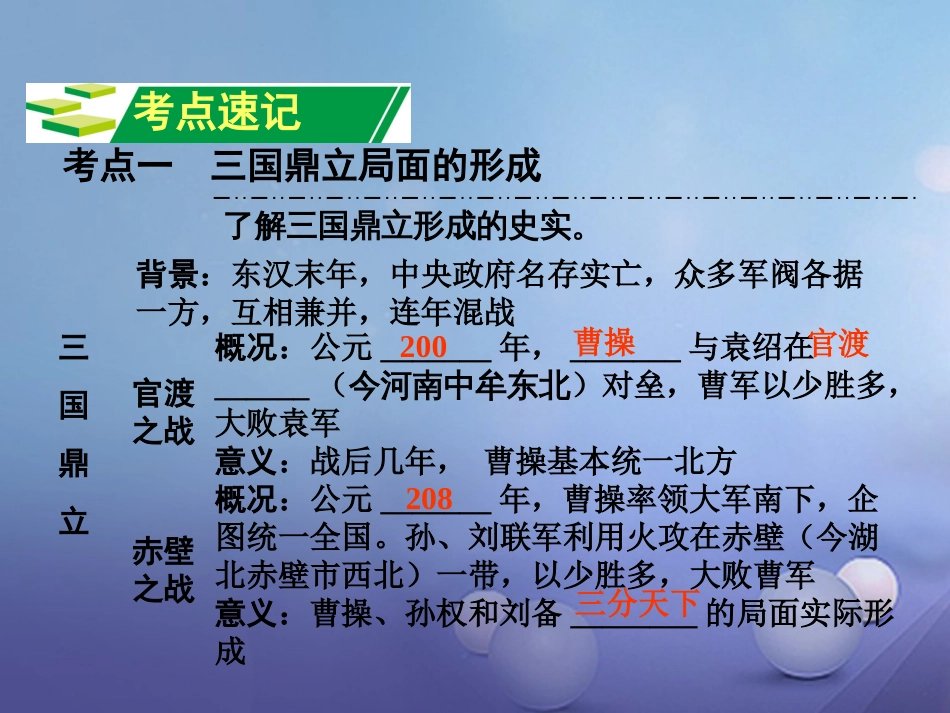 重庆市中考历史试题研究 第一部分 主题研究 模块一 中国古代史 主题四 政权分立和民族融合课件_第3页