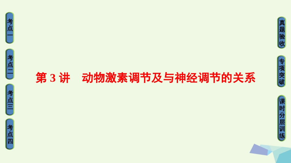 高三生物一轮复习 第8单元 第3讲 动物激素调节及与神经调节的关系课件 新人教版必修_第1页