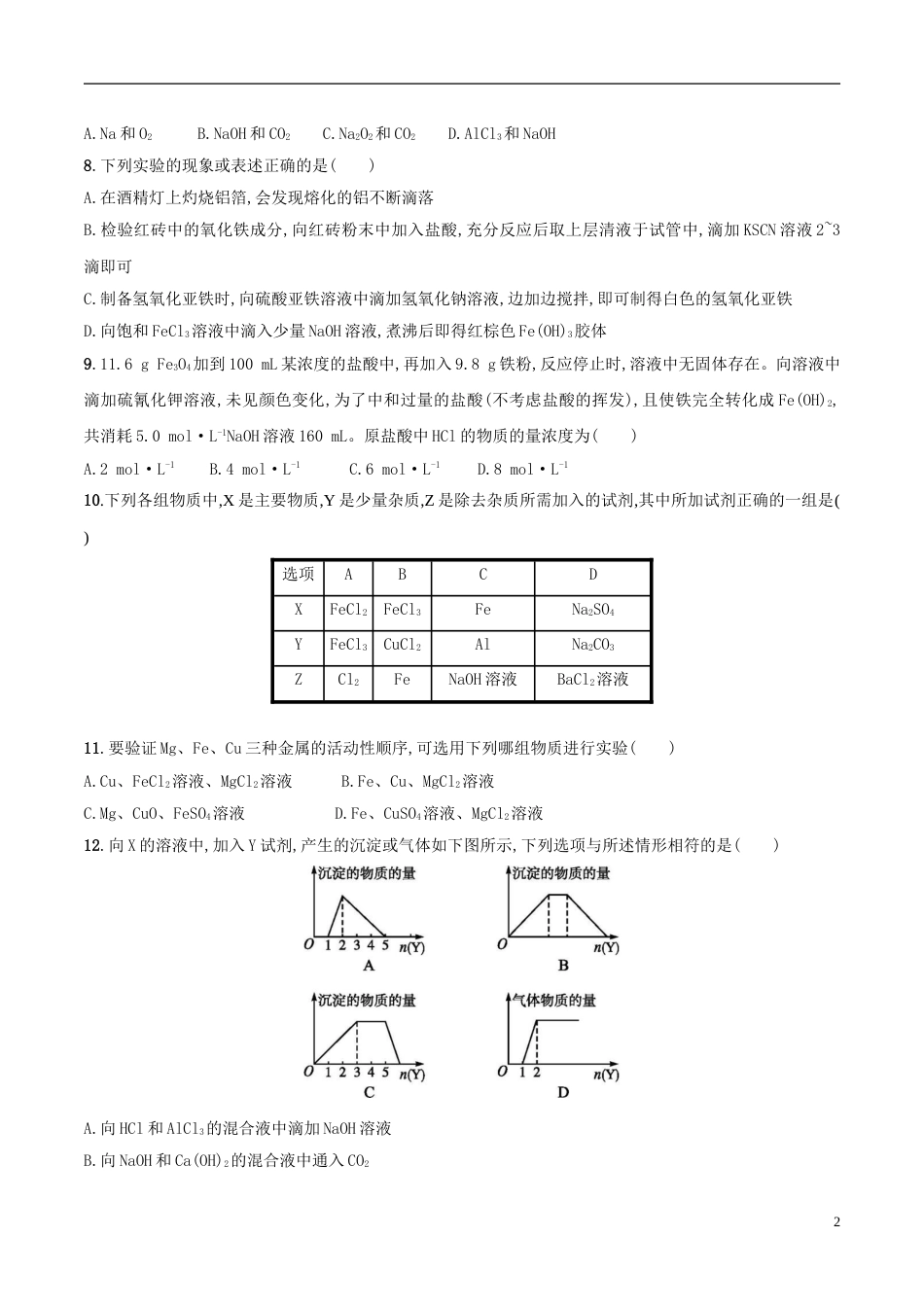 高三化学金属及其化合物下金属及其化合物能力检测新人教_第2页