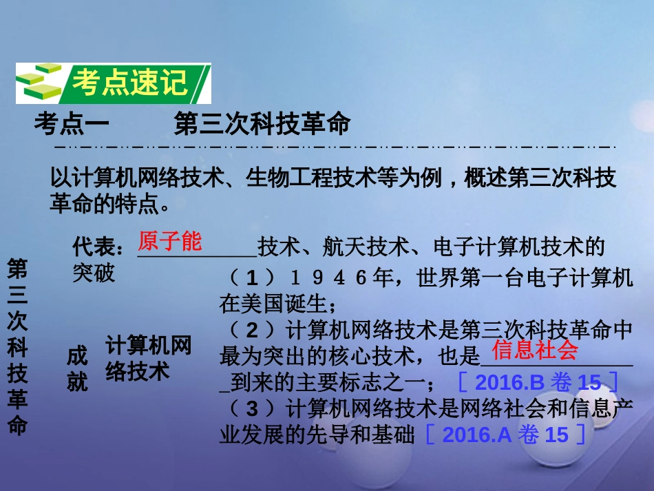 重庆市中考历史试题研究 第一部分 主题研究 模块六 世界现代史 主题七 现代科技与文化课件_第3页