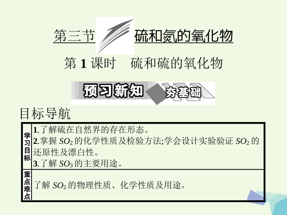高中化学 第四章 非金属及其化合物 第三节 硫和氮的氧化物（第课时）教学课件 新人教版必修_第1页