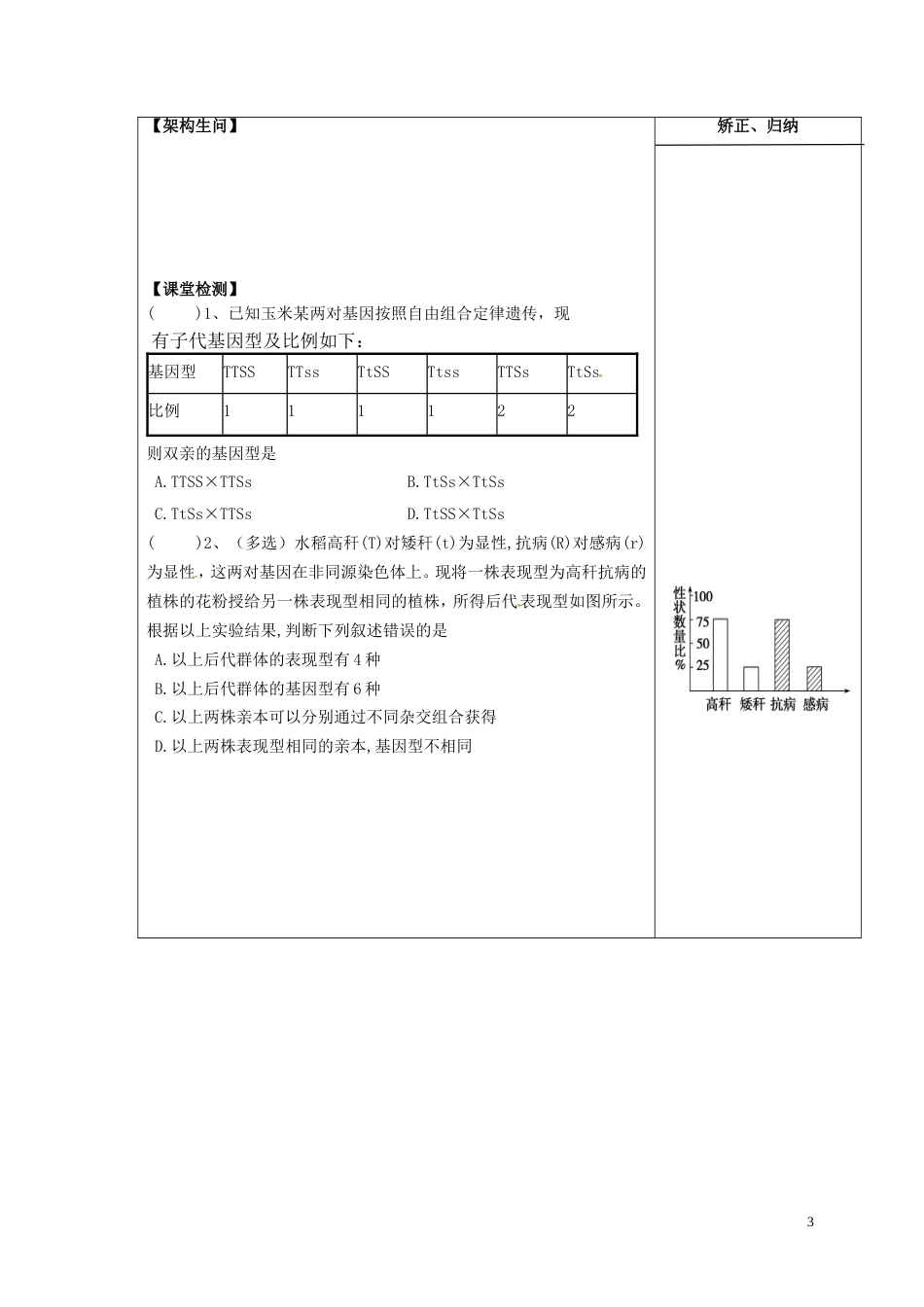 高三生物一轮复习专题基因的自由组合定律导学案_第3页