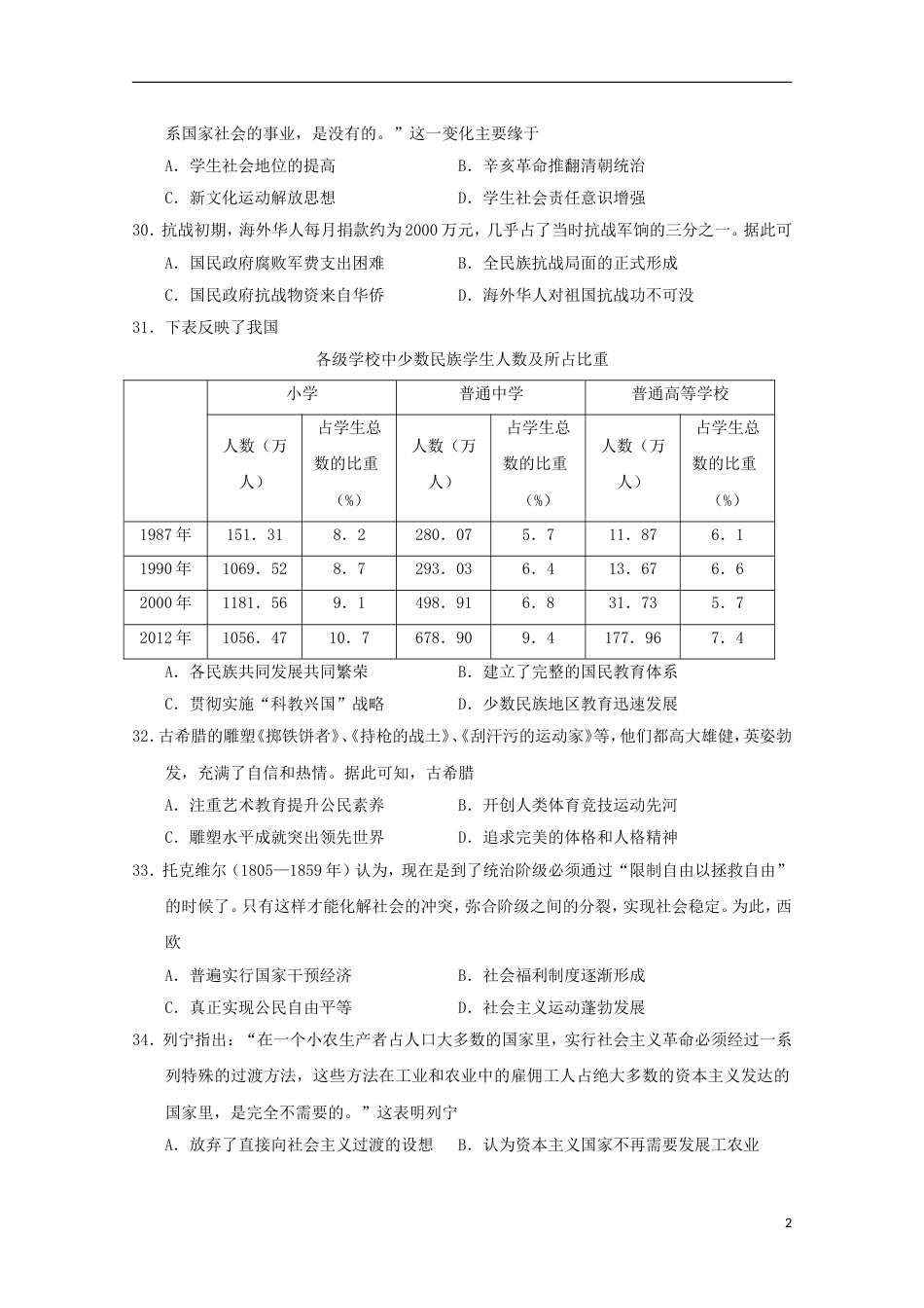 高三文综历史部分第二次教学质量检测试题_第2页