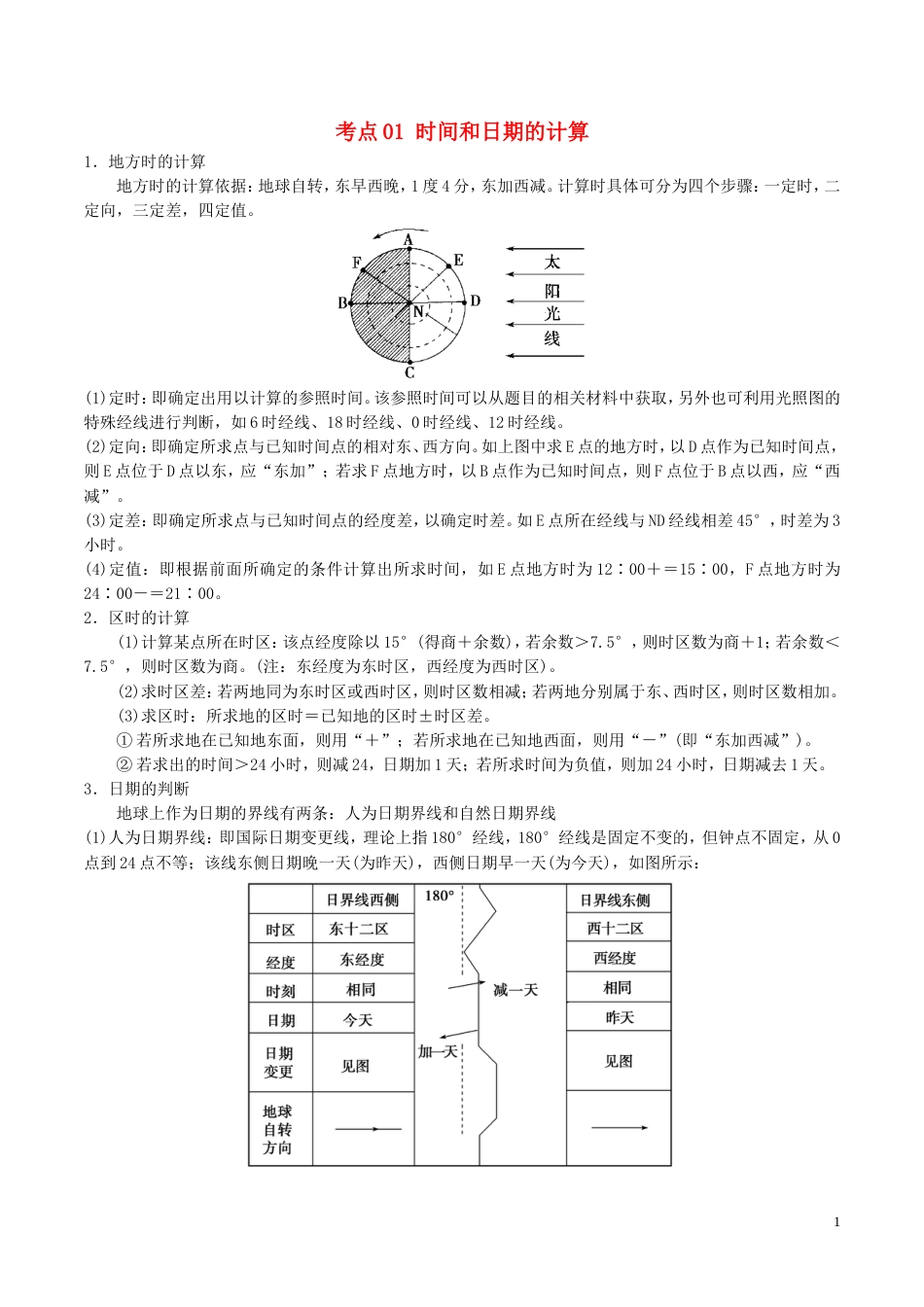 高三地理一轮复习最易错考点系列考点时间和日期的计算新人教_第1页