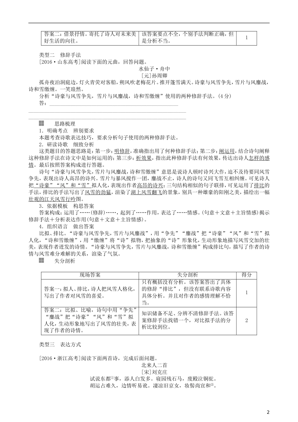 高三语文二轮复习第三部分古诗文阅读专题十古代诗歌阅读考点鉴赏表达技巧讲义_第2页
