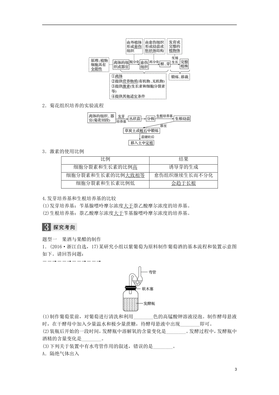 高三生物二轮专题复习专题十生物技术实践考点传统发酵技术与植物组织培养学案新人教_第3页