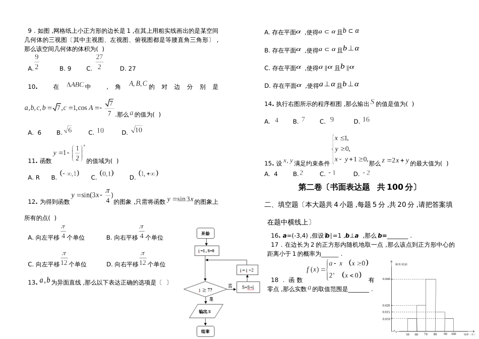 【全国百强校】吉林省长春外国语学校高二下学期第二次月考数学试题_第2页