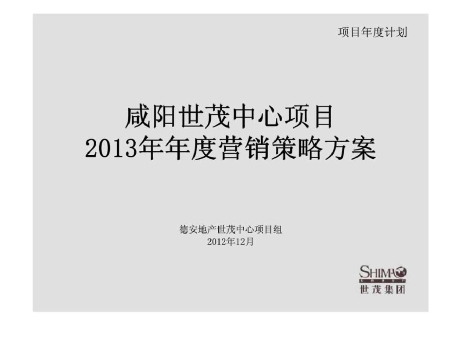 咸阳世茂中心项目2013年营销策略方案文档资料_第1页