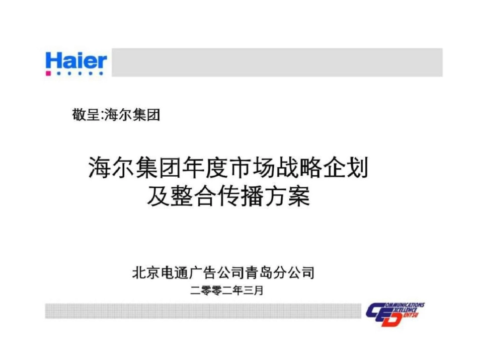 海尔集团年度市场战略企划及整合传播方案文档资料_第1页