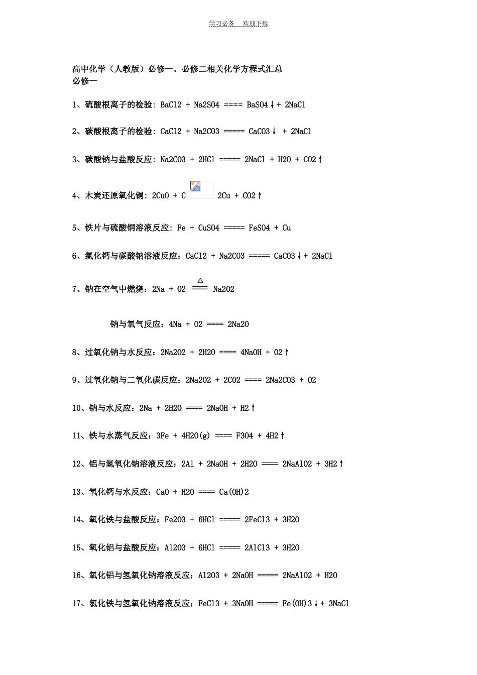 必修一必修二化学方程式汇总[共11页]_第1页