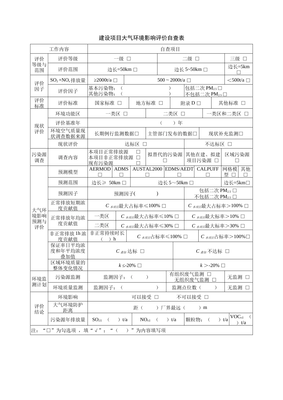 大气、地表水、环境风险影响评价自查表_第1页