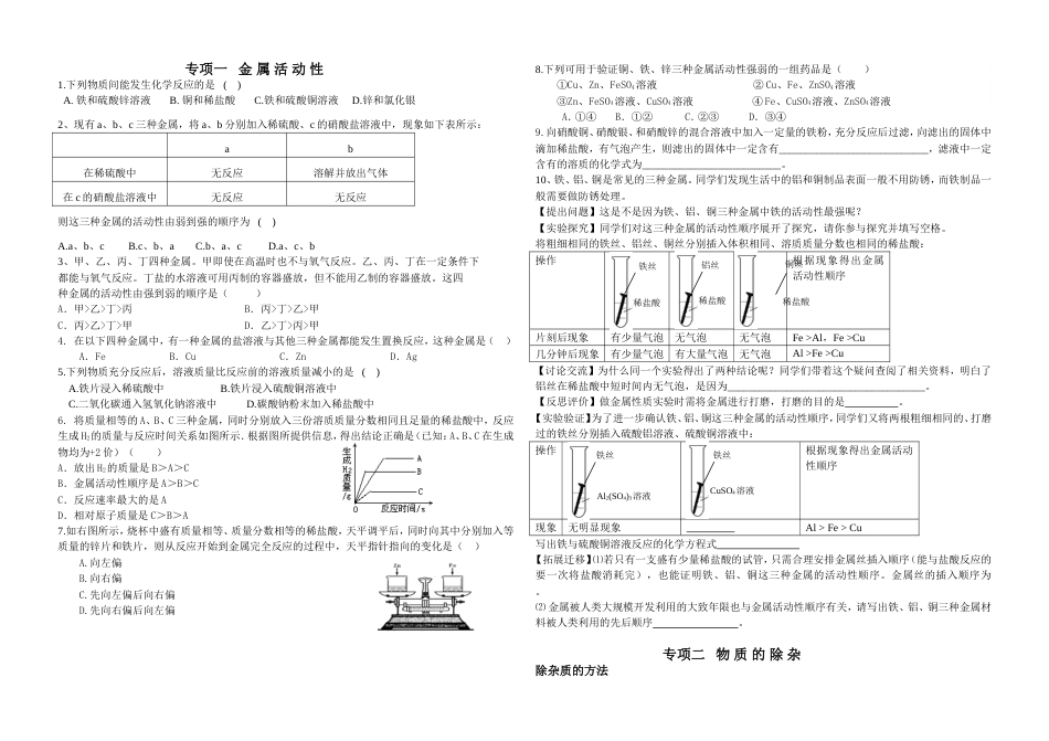沪教版化学第七章专项训练_第1页