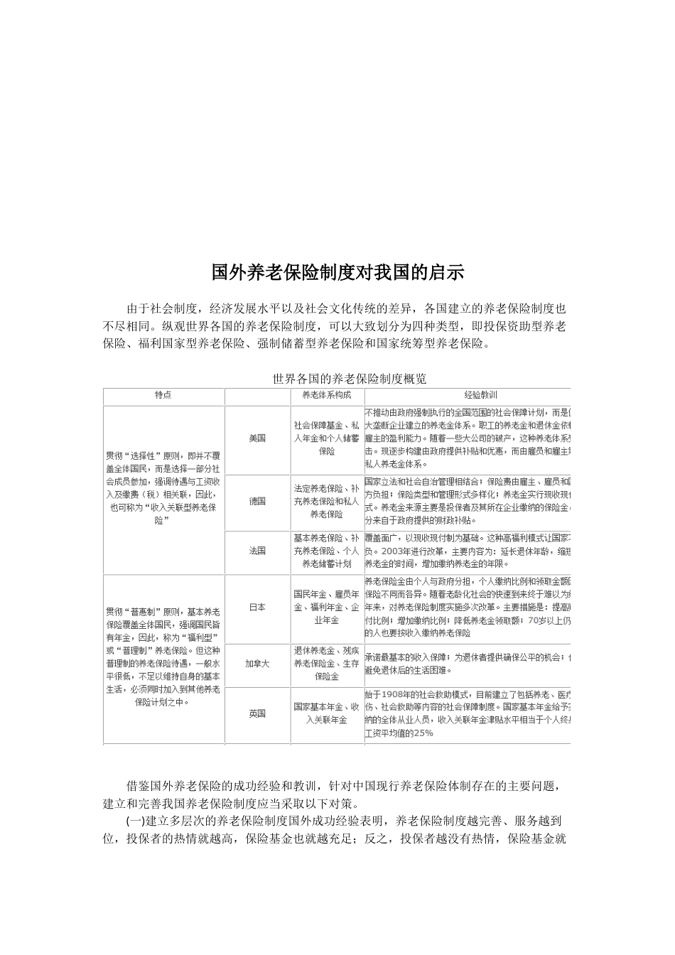 国外养老保险制度对我国的启示_第1页