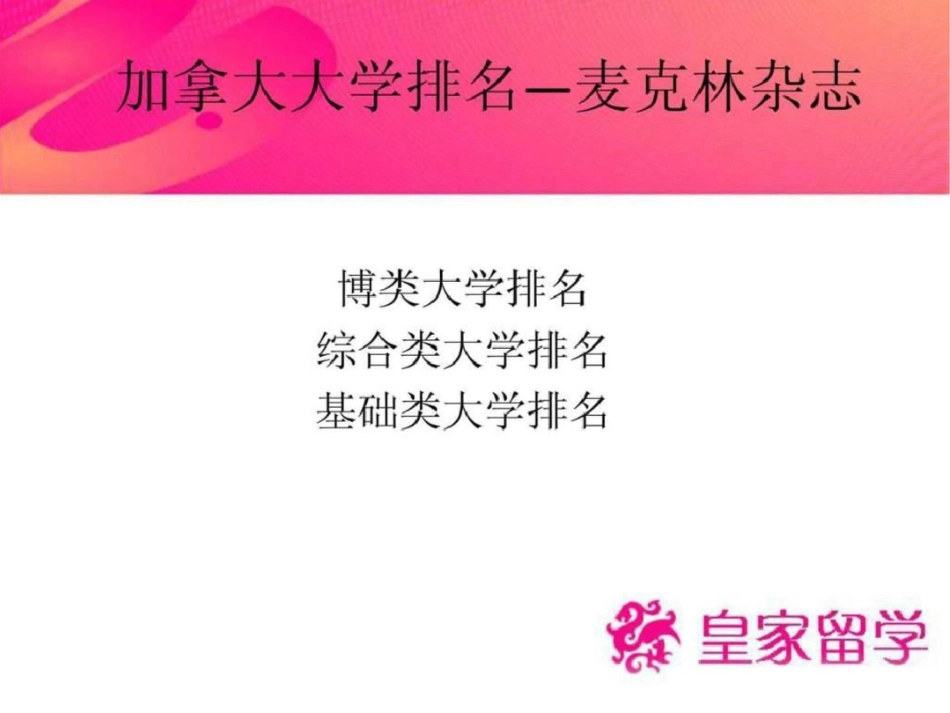 加拿大大学排名PPT及八所名校介绍之皇家留学提供文档资料_第1页