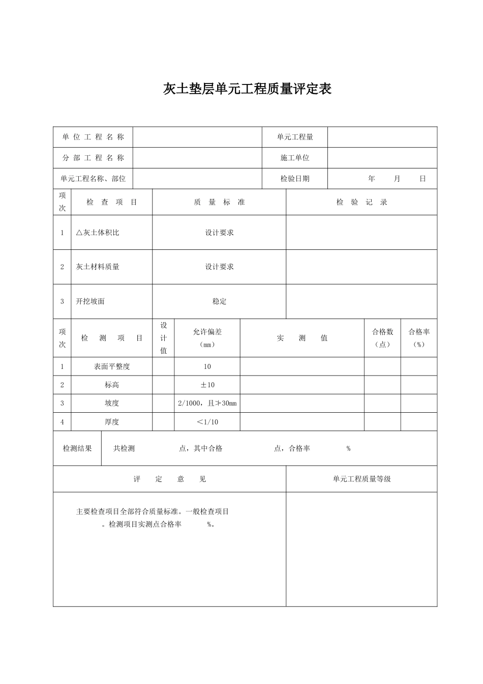 灰土垫层单元工程质量评定表_第1页