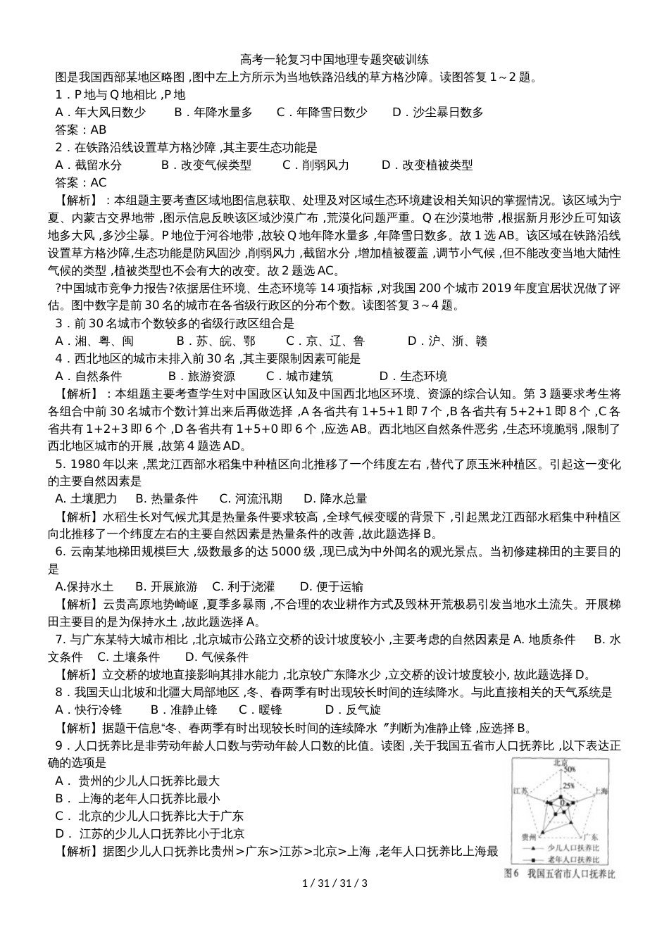 高考一轮复习中国地理专题突破训练_第1页