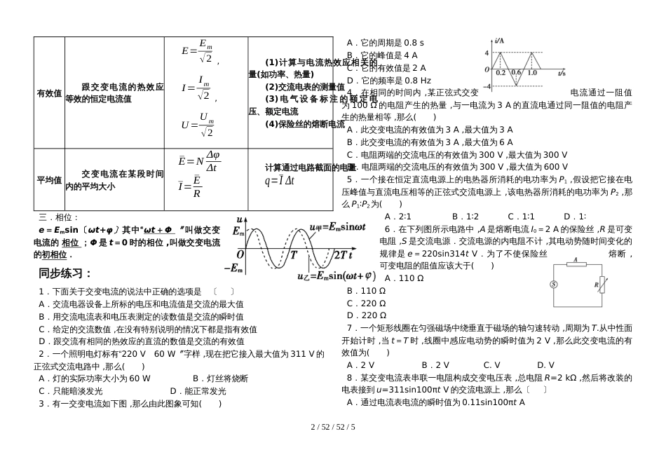 高二物理选修32第五章：5.2描述交流电的物理量知识要点归纳_第2页