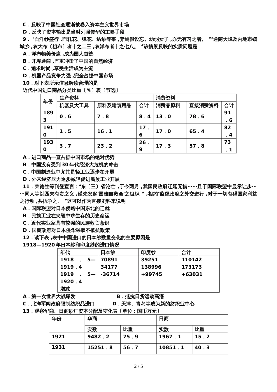 高三历史一轮复习考点专题测试卷近代中国经济_第2页