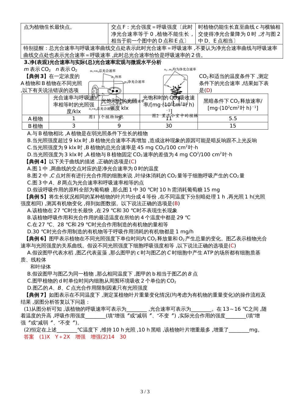 高三生物一轮复习   总光合速率、净光合速率与呼吸速率的辨析(教师版)_第3页