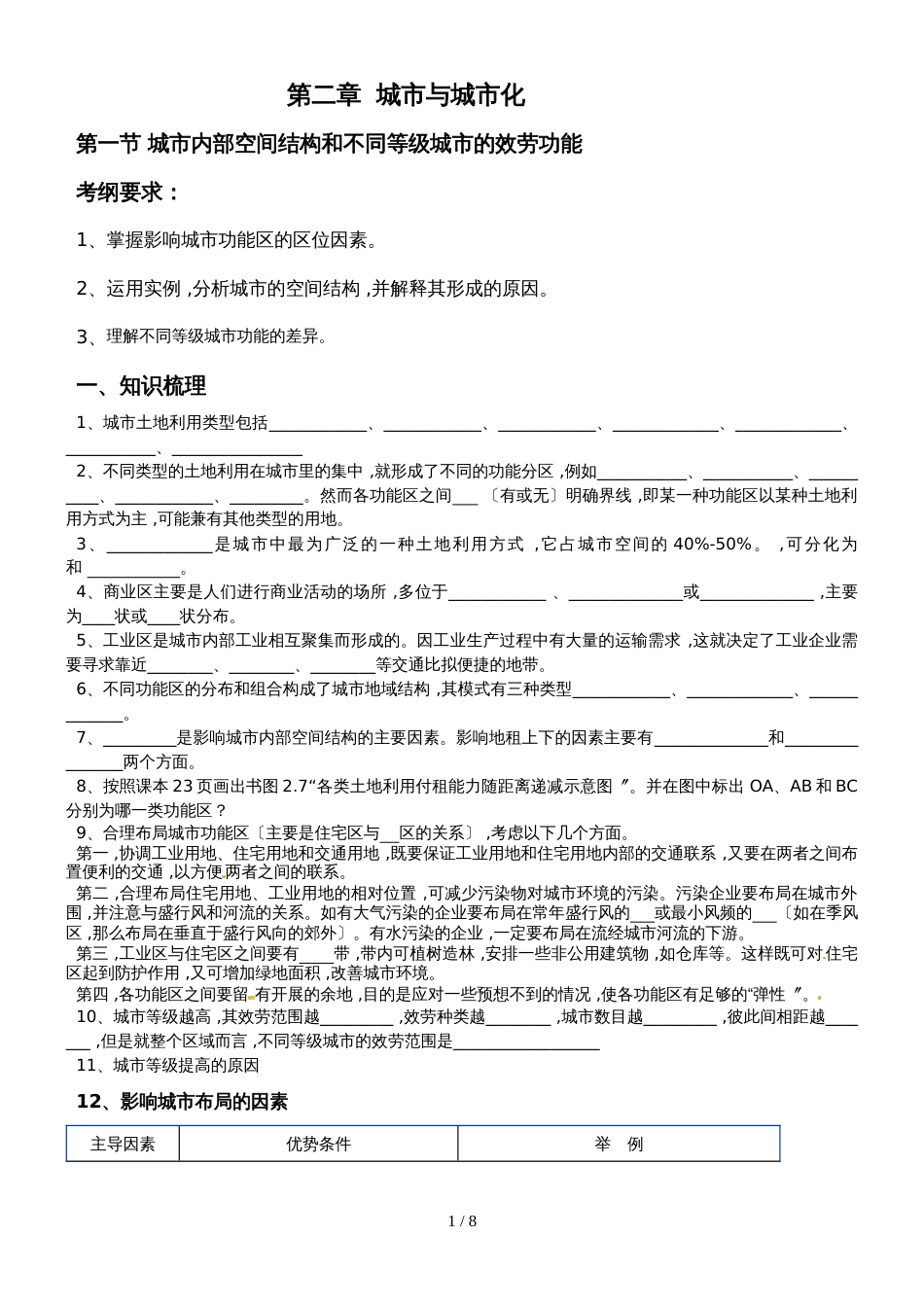 高三地理第一轮复习必修2第二章《城市与城市化》学案及测试卷含答案_第1页