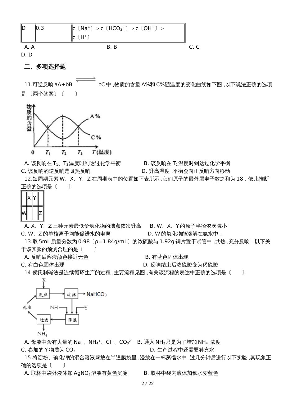 高考化学综合能力提升练习一（含解析）_第2页