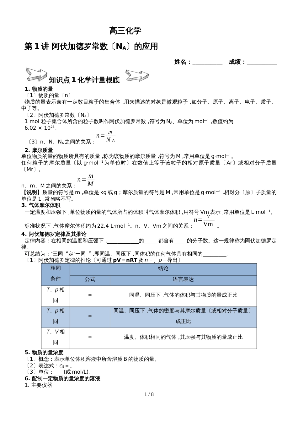 高三化学  第1讲 阿伏伽德罗常数的应用_第1页