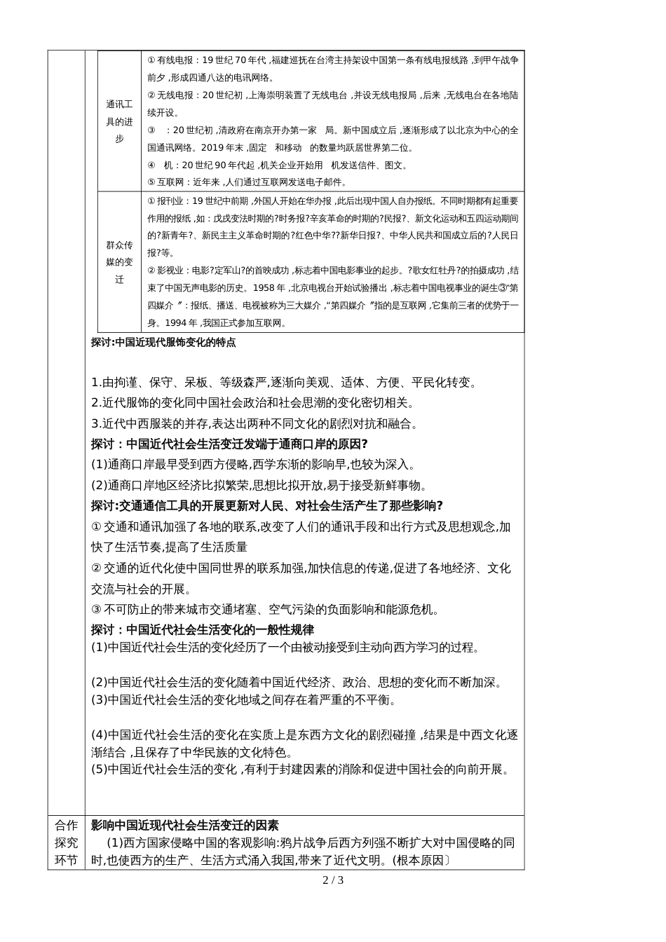 高考历史专题复习教学设计：中国近现代社会生活的变迁（人民版）_第2页