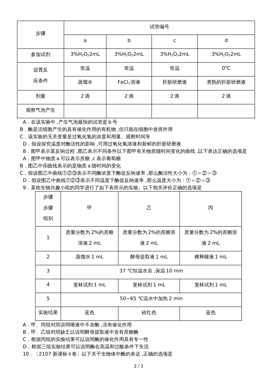 高考生物一轮重要考点《酶》练习卷_第2页