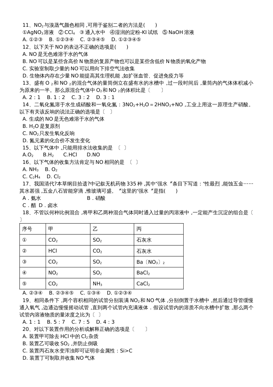 高三化学一轮复习课后训练：一氧化氮和二氧化氮_第2页