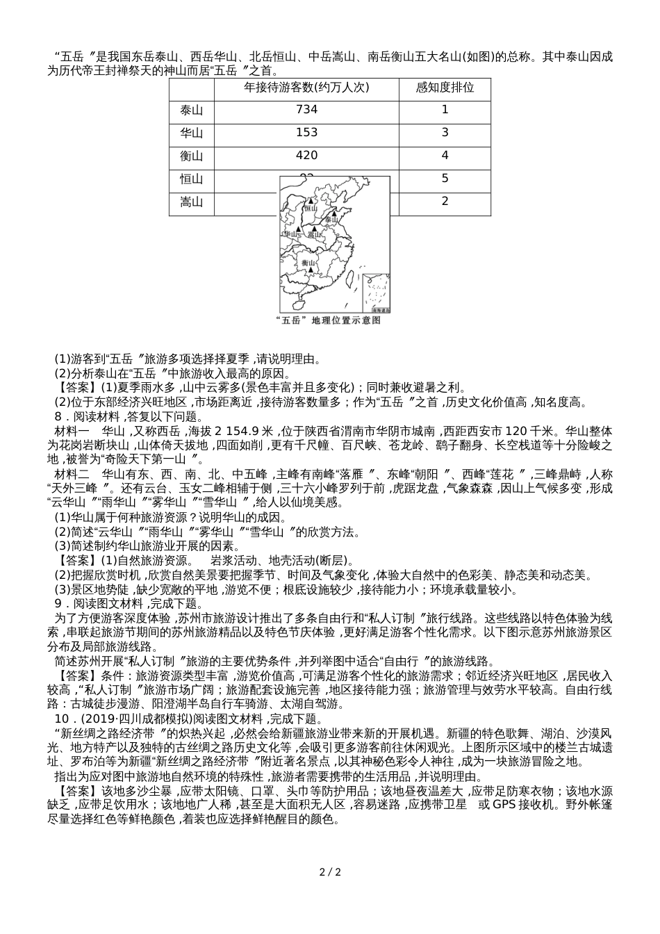 高考地理（人教版）一轮复习知识点同步练习卷：旅游地理_第2页