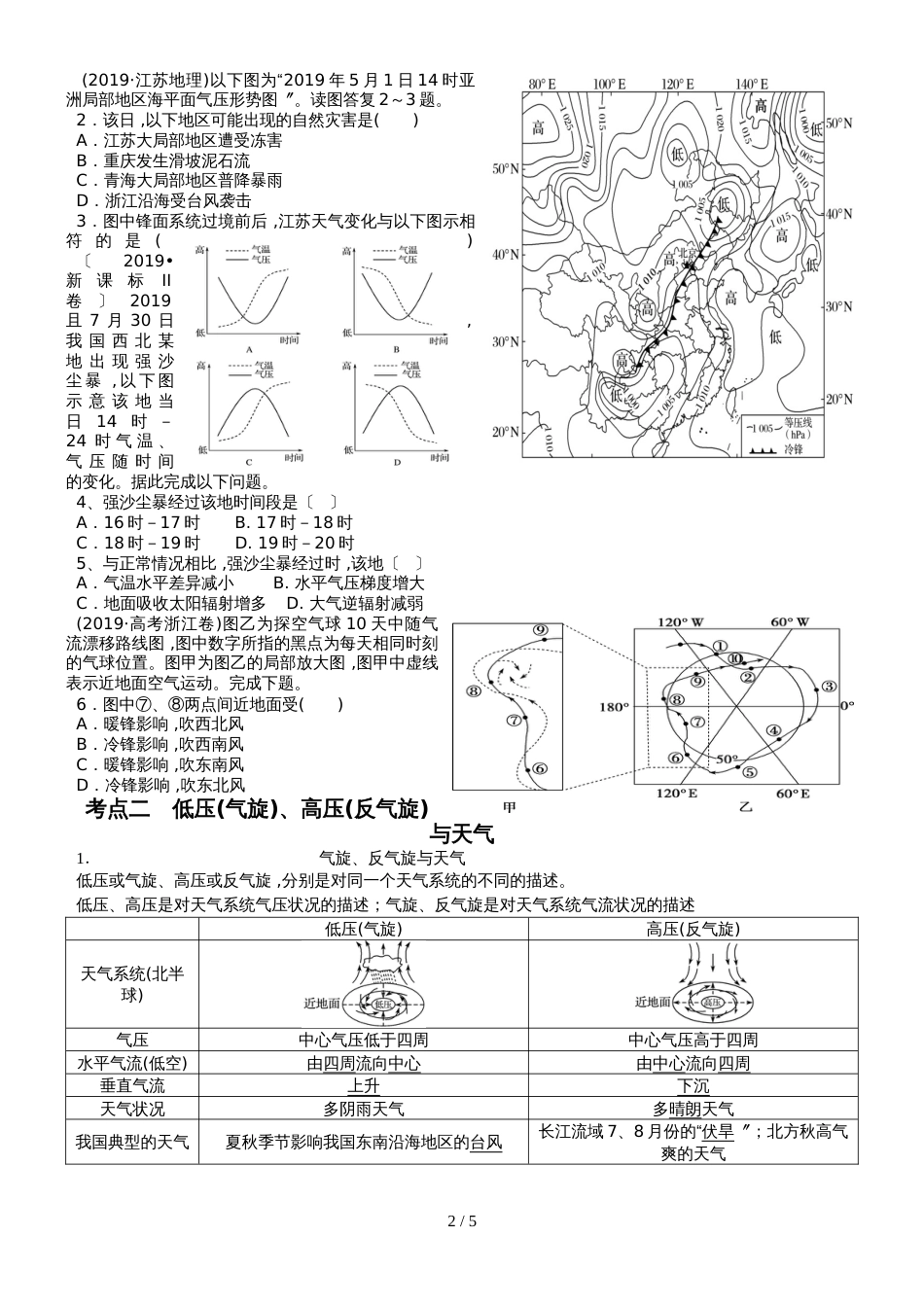 高考高三地理一轮复习常见的天气系统讲义（经典打印版）_第2页