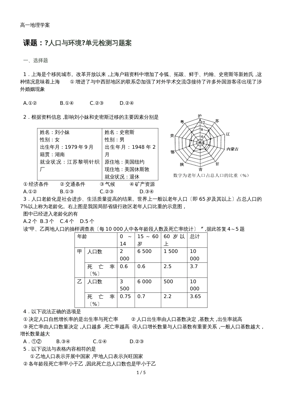 高考一轮复习专题检测人口增长模式图的判读_第1页