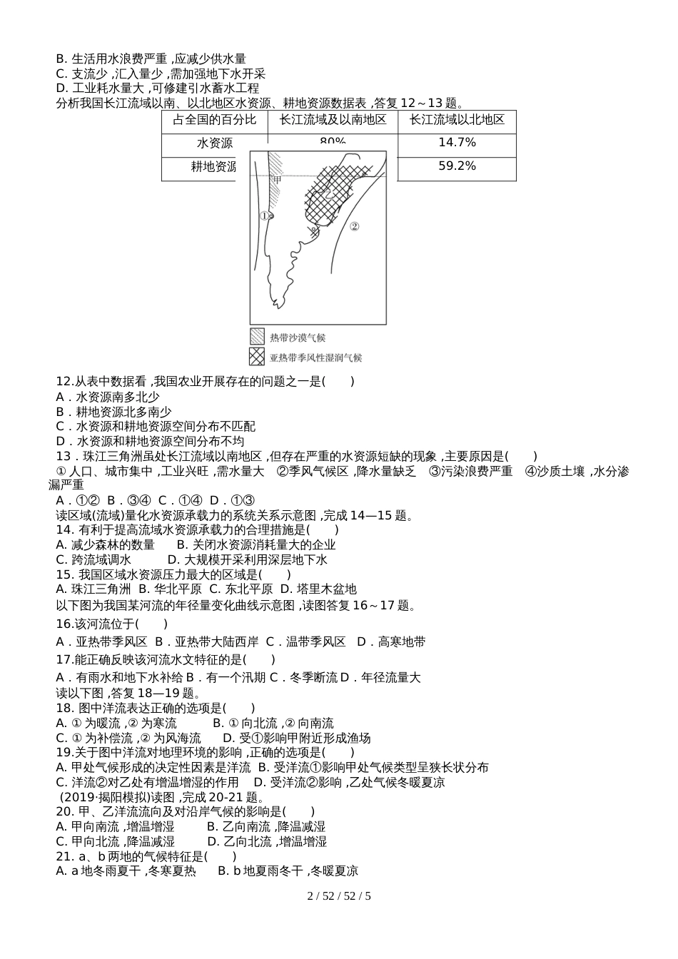 高一地理单元检测地球上的水单元测试_第2页