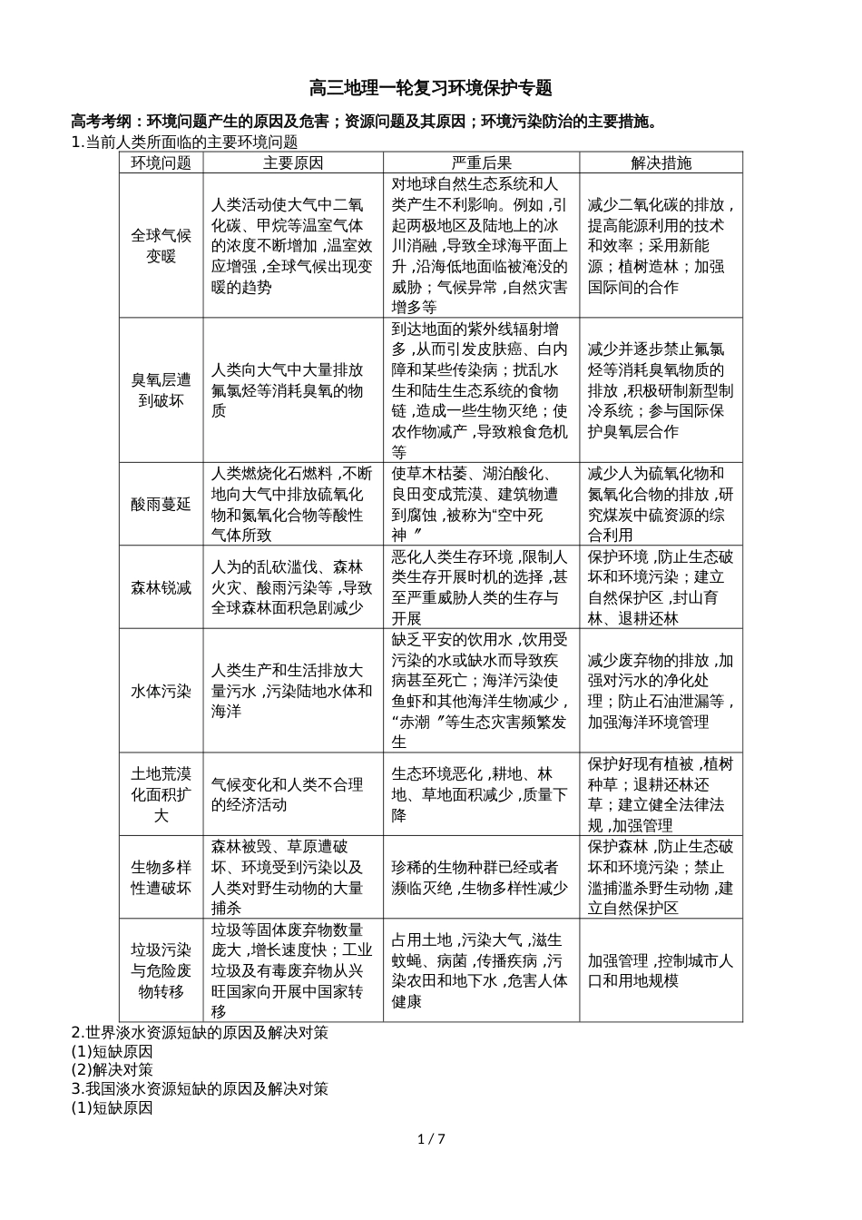 高三地理一轮复习环境保护专题讲义（打印版）_第1页