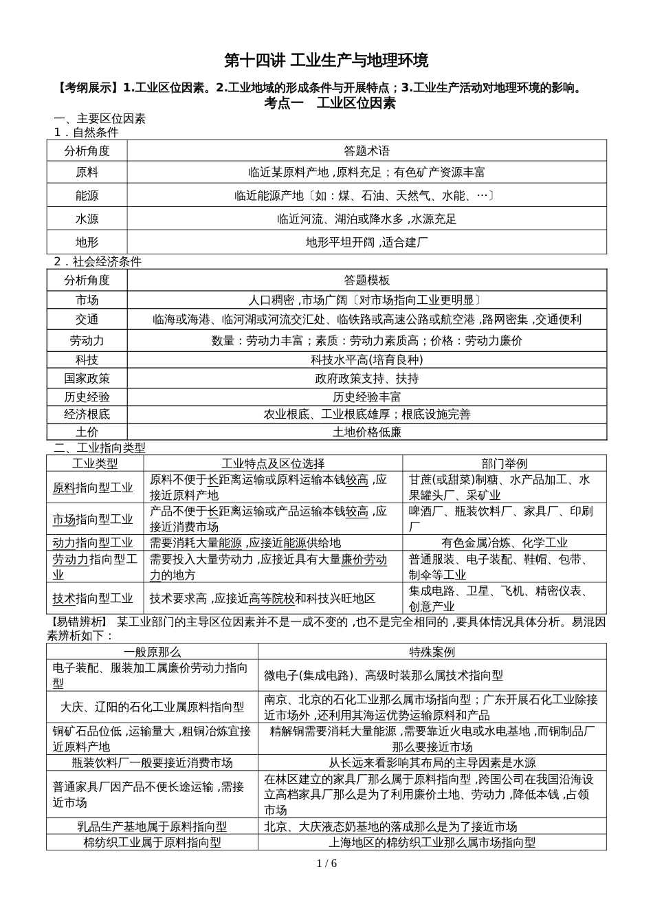 高考高三地理一轮复习工业生产与地理环境讲义（经典打印版）_第1页