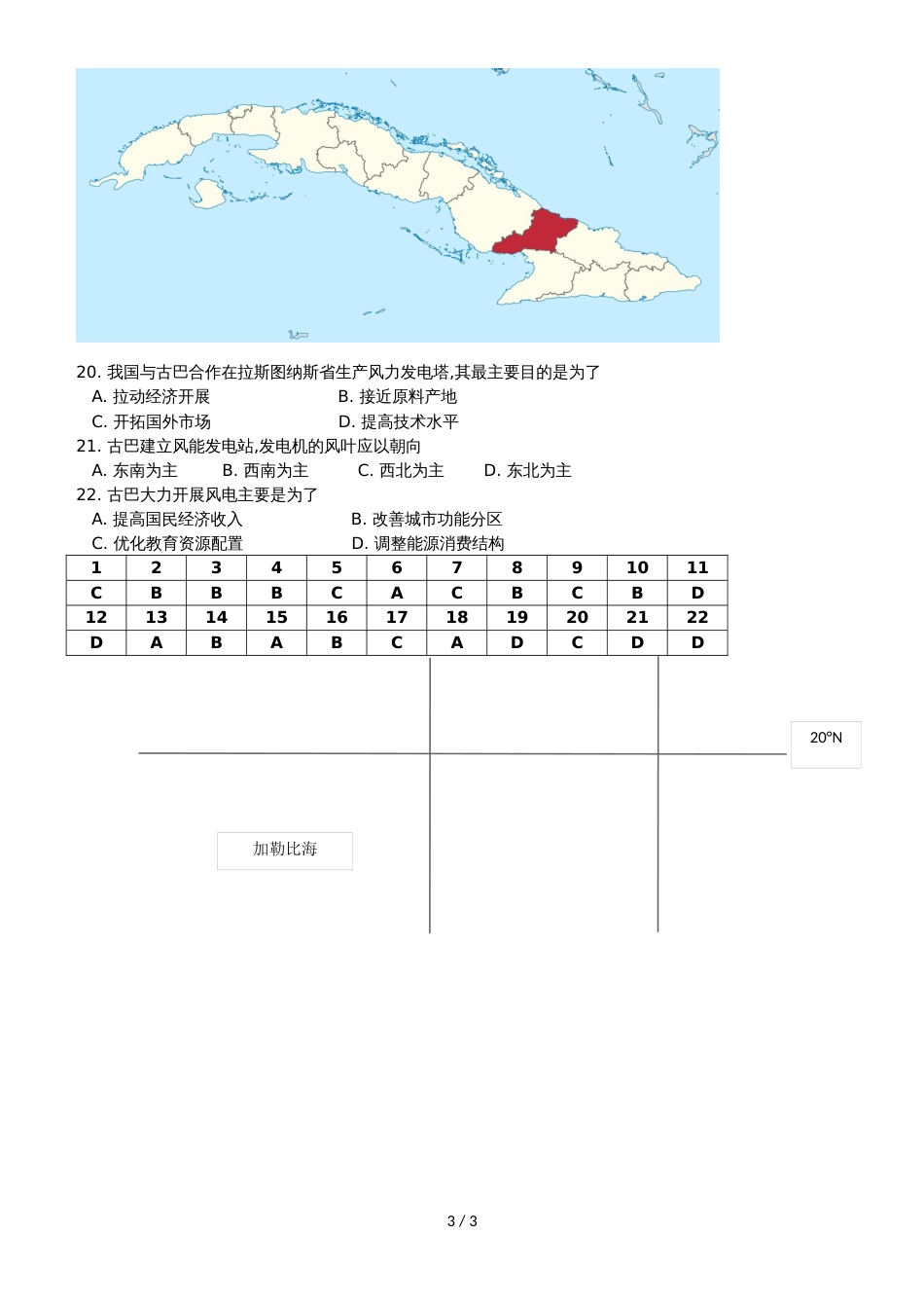 高三地理每周练客观题（22）_第3页