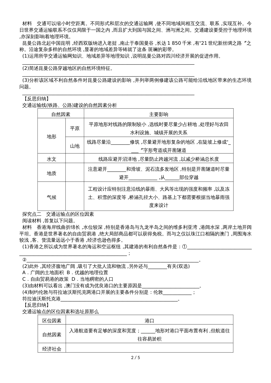 高考地理总复习 第十单元 交通运输布局及其影响 课时36 交通运输方式和布局学案 新人教版_第2页