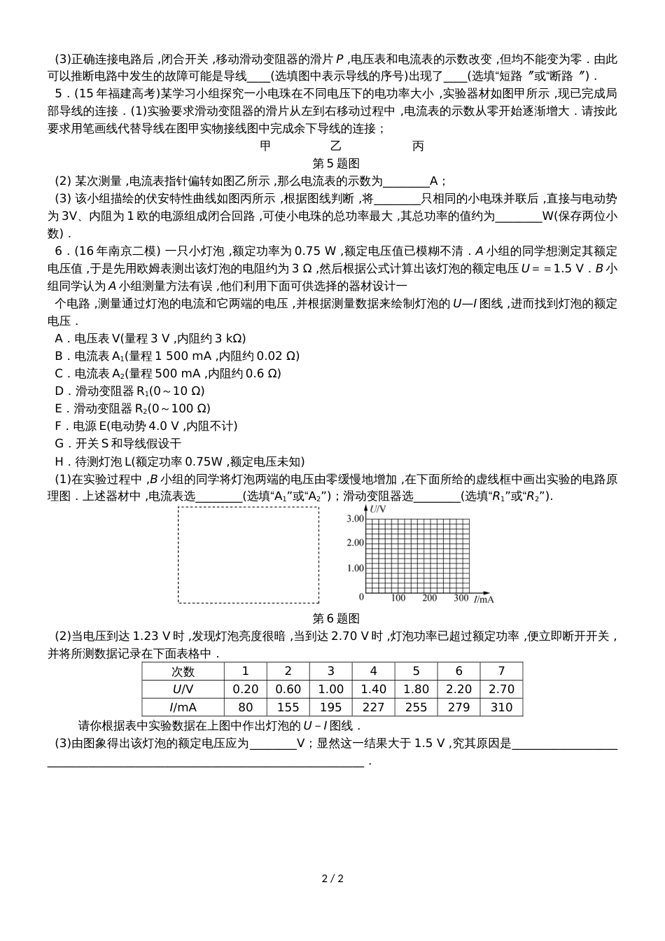 高考物理一轮复习 课时作业（三十）实验、探究： 描绘小灯泡的伏安特性曲线_第2页