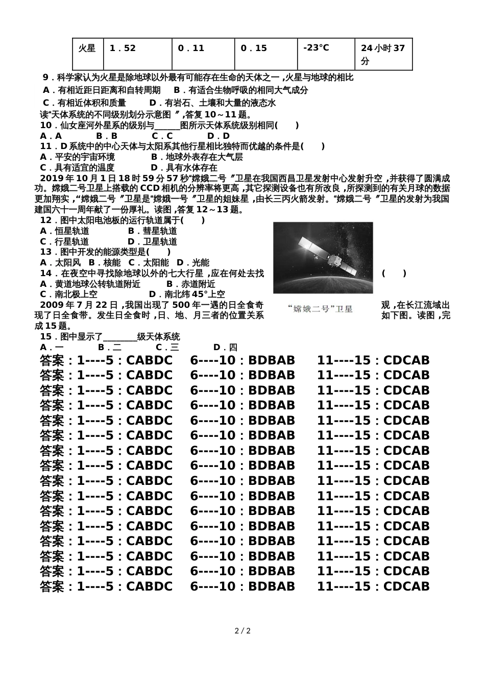 高一地理午测试题一_第2页